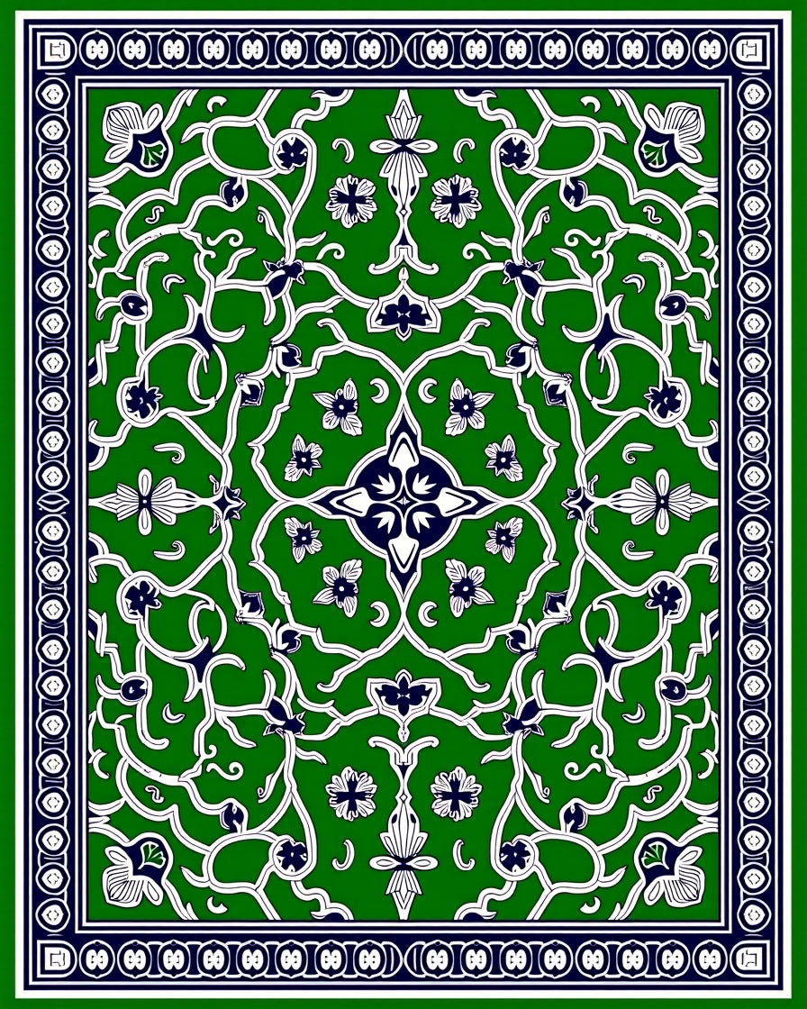 Interlocking Medallion Motifs with Ornate Symmetry and Floral Accents (Green) - ODIKA