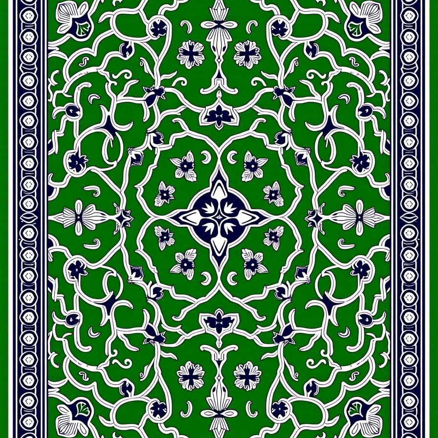 Interlocking Medallion Motifs with Ornate Symmetry and Floral Accents (Green) - ODIKA