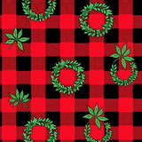 Festive Buffalo Check Doormat with Holiday Wreath Motifs(Red)