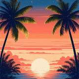 Coastal Sunset Area Rug Tropical Palm Tree Silhouette Design(Orange)