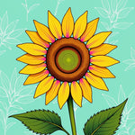 Sunflower Burst Design with Delicate Botanical Details (Yellow) - ODIKA