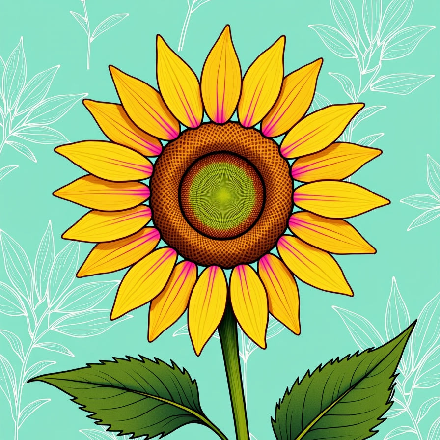 Sunflower Burst Design with Delicate Botanical Details (Yellow) - ODIKA