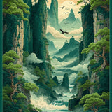 Lively Optical Graphic with Cranes(Green)