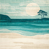 Teal Beige Ocean Scenery Tree Beach Area Floor Mat Cover(Blue)