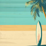 Chic Surfboard Bathroom Featuring Palm Trees on Rustic Wood Texture(Blue)