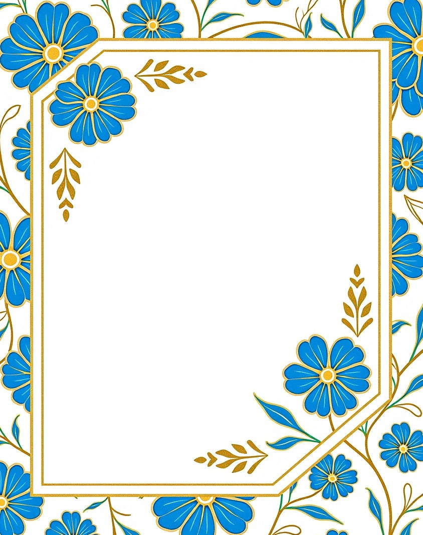 Elegant Floral Petal Cluster With Curvilinear Patterning (Blue) - ODIKA