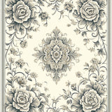 Elegant Floral Medallion in Smoke and Beige Non Shedding(Beige)