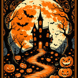 Vintage Gothic Pumpkin Rug with Haunted Silhouettes(Black)