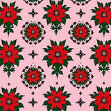 Poinsettia Blossom Damask Low Pile Christmas(Pink)