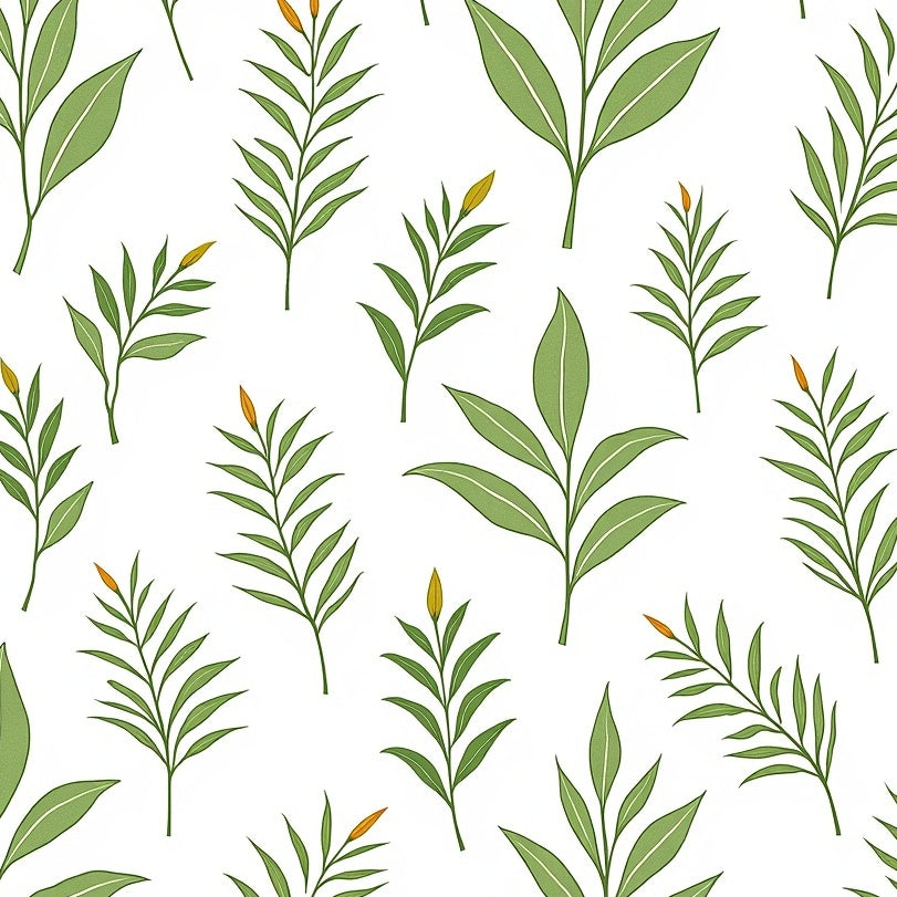 Botanical Leaf Print Fluffy Machine Clean Safety Base (White) - ODIKA