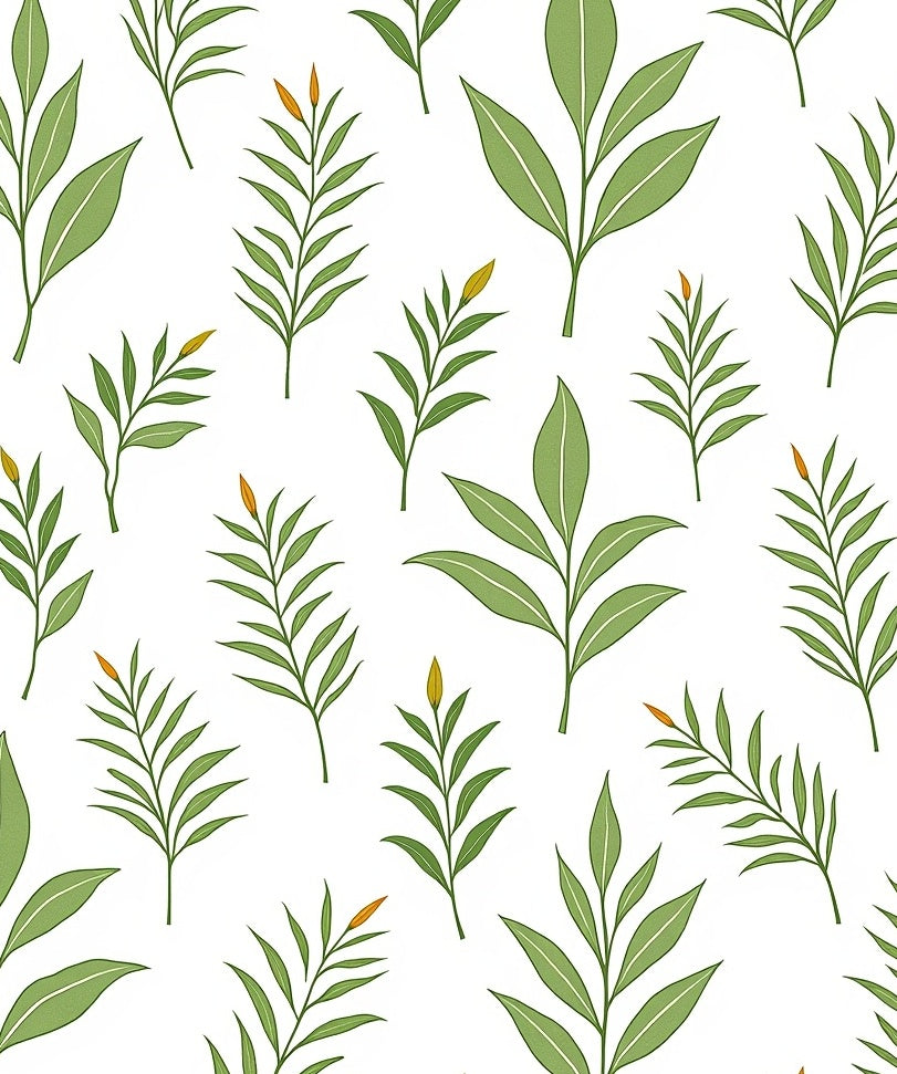 Botanical Leaf Print Fluffy Machine Clean Safety Base (White) - ODIKA