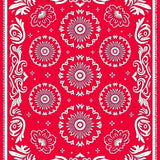 Nordic Inspired Starburst Medallion and Botanical Scrollwork Design(Red)