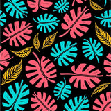 Palm Canopy with Interlocking Tropical Leaf Motifs(Pink)