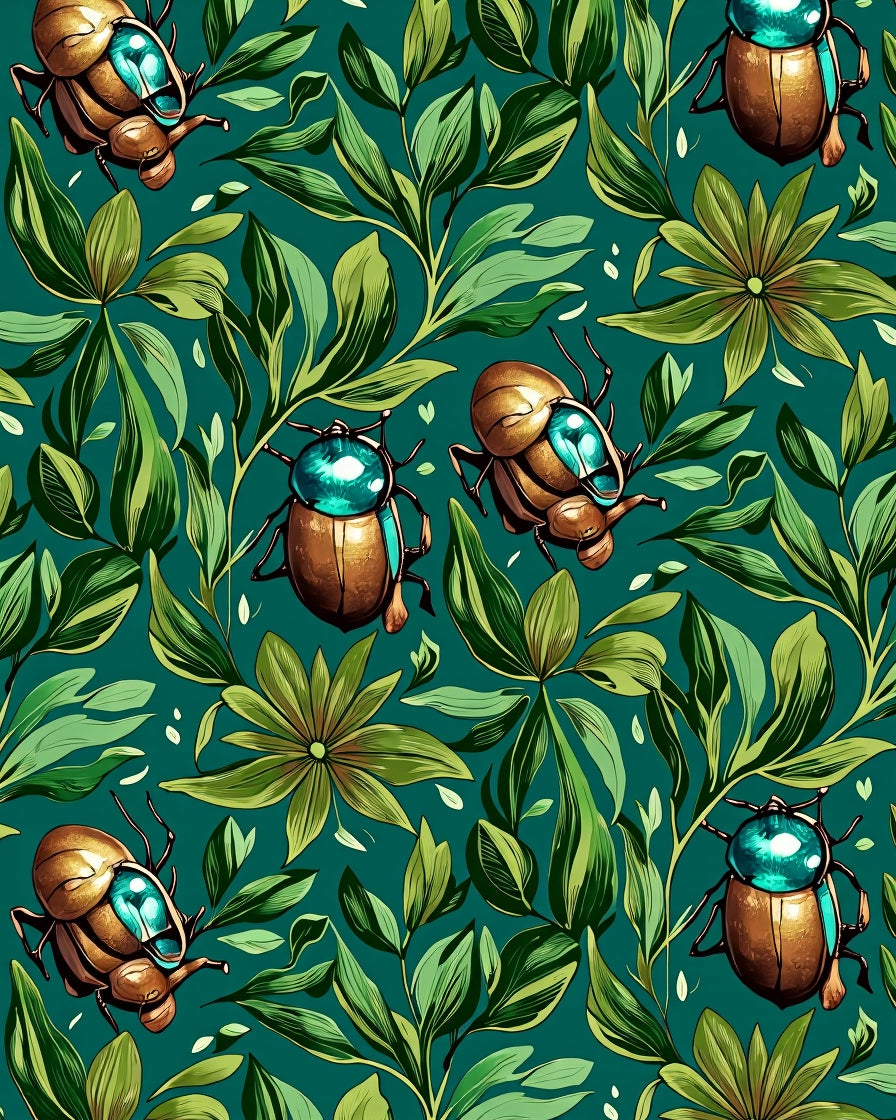 Tropical Beetle Oasis with Exotic Leaf Arrangements (Blue) - ODIKA