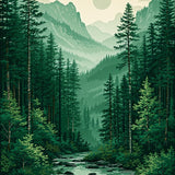 Elegant Evergreen Landscape Motif(Green)