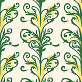 Vintage Damask Scrollwork with Flourishing Vine Accents (Green)