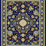 Intricate Woven Area Featuring Complex Design and Gold Accents(Blue)