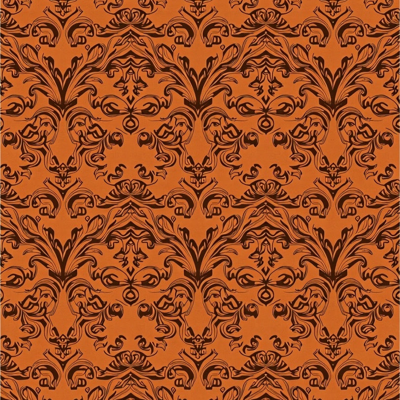 Vintage Damask Scrollwork with Botanical Motifs (Brown) - ODIKA