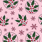 Festive Holly Wreath with Berries and Snowflake Motifs(Pink)