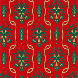 Winter Interlocking Lattice with Classic Pine Motifs(Red)
