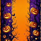 Festive Halloween Welcome Doormat with Spooky Pumpkin Pattern Rug(Orange)