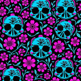 Floral Skull Cat Motif Semicircular Welcome Artistic Design(Black)