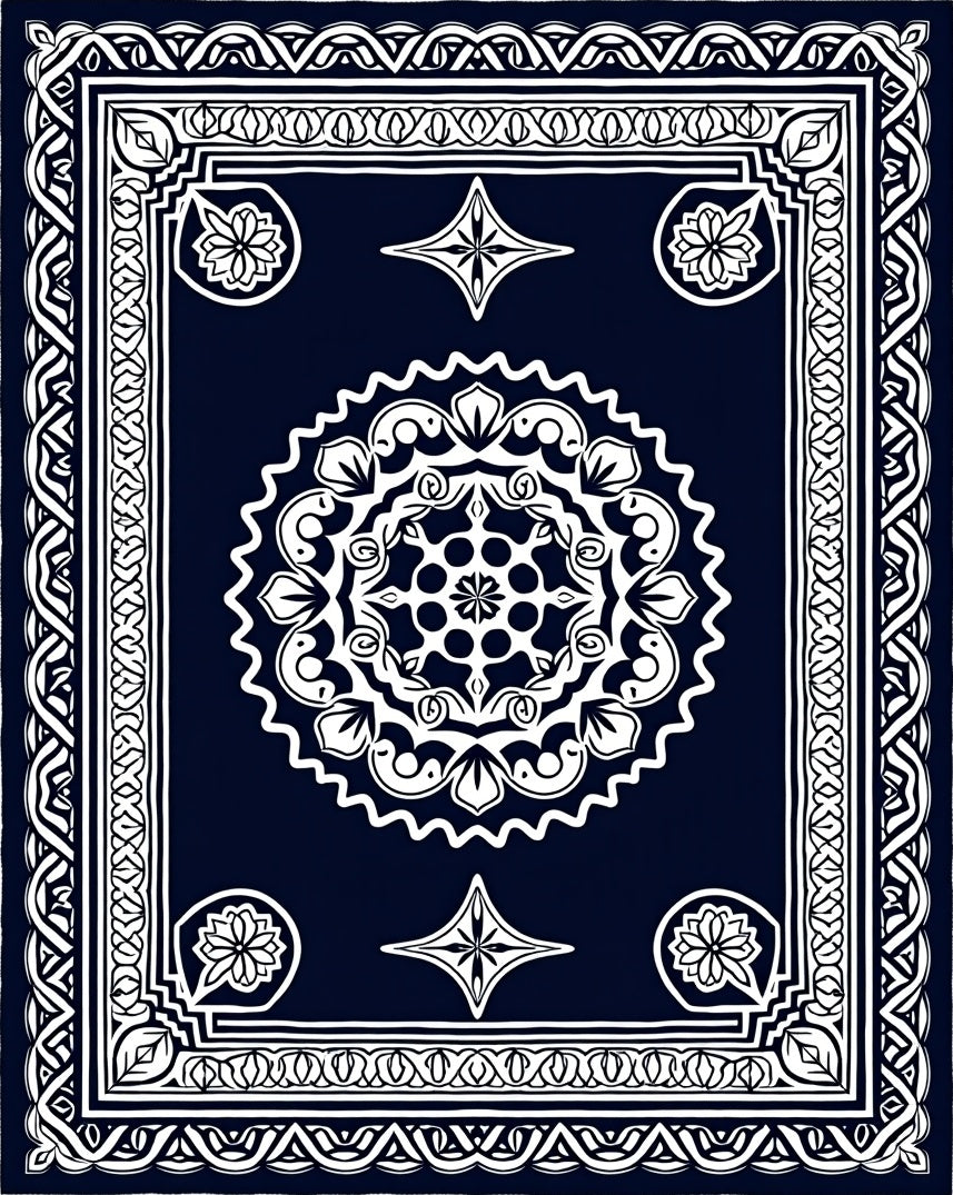 Elegant Interlocking Medallion Floral Lattice Contemporary Symmetrical (Black) - ODIKA