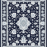 Navy and Silver Abstract Floral with Intricate(Blue)