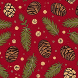 Winter Pine Cone Scatter Design Floor with Evergreen Branch Motifs(Red)