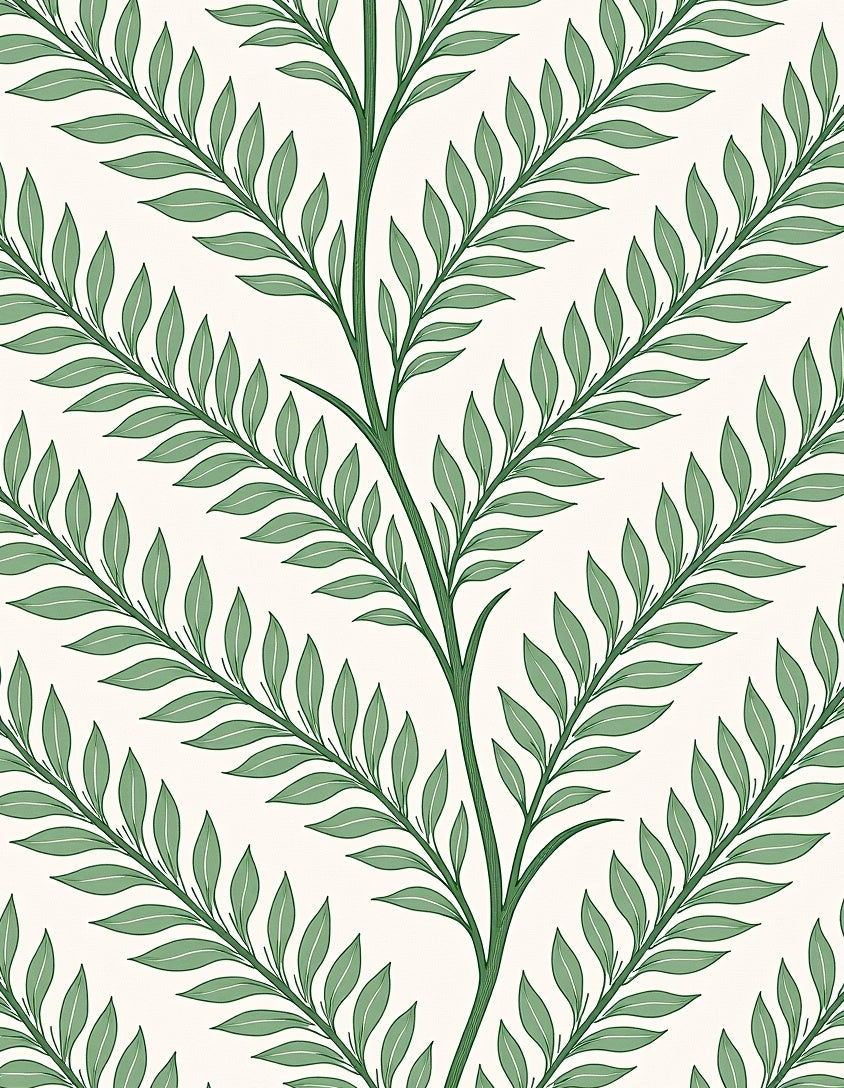 Botanical Lacework Featuring Interlocking Ferns and Petal Outlines (Green) - ODIKA