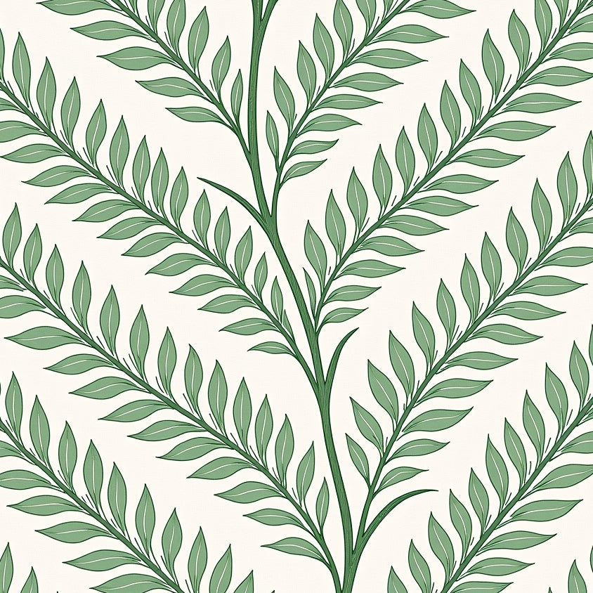 Botanical Lacework Featuring Interlocking Ferns and Petal Outlines (Green) - ODIKA