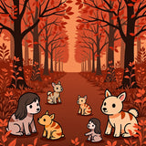 Enchanted Autumn Grove with Playful Animal Characters(Orange)