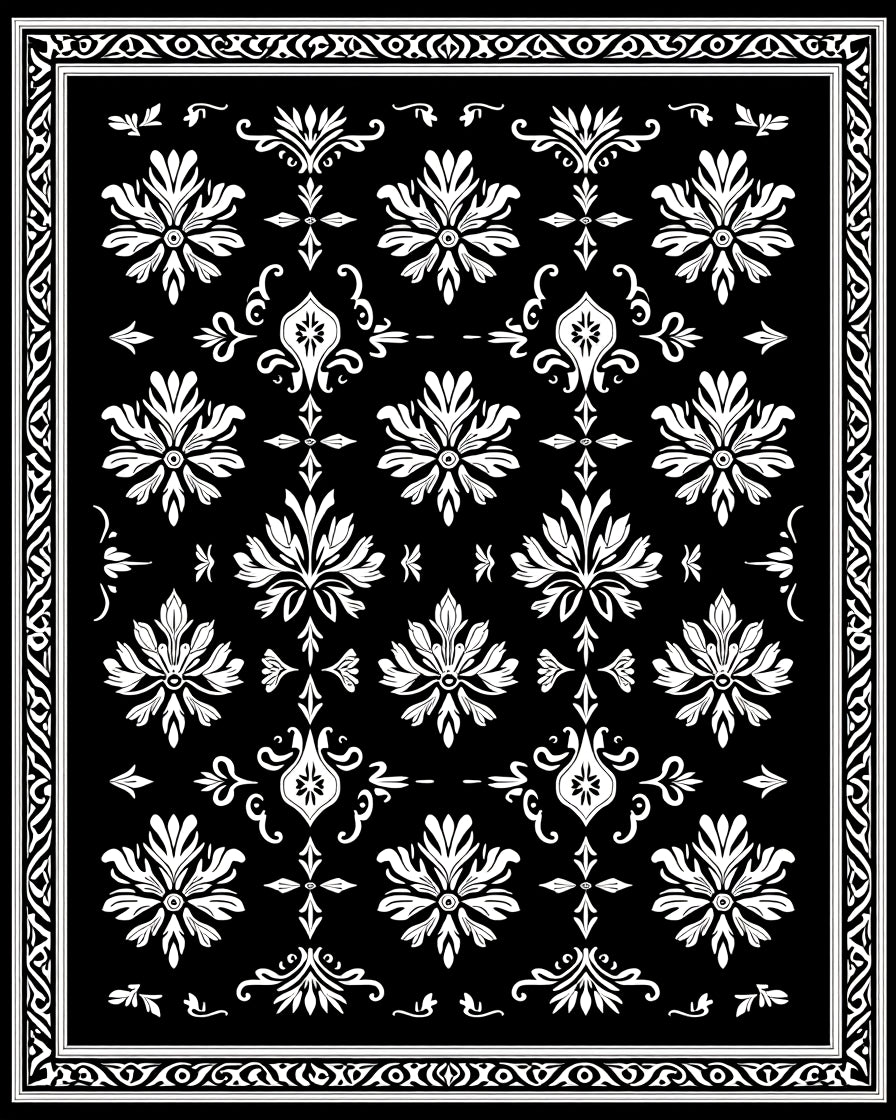 Floral Damask Transitional Symmetrical Artistic (Black) - ODIKA