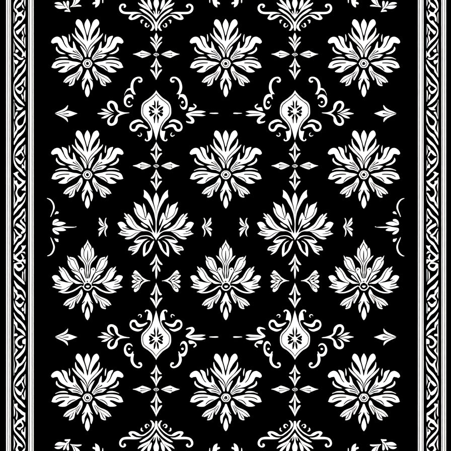Floral Damask Transitional Symmetrical Artistic (Black) - ODIKA