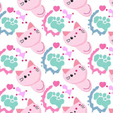 Charming Kitten Faces in Interlocking Hearts and Paw Print Motif(Pink)