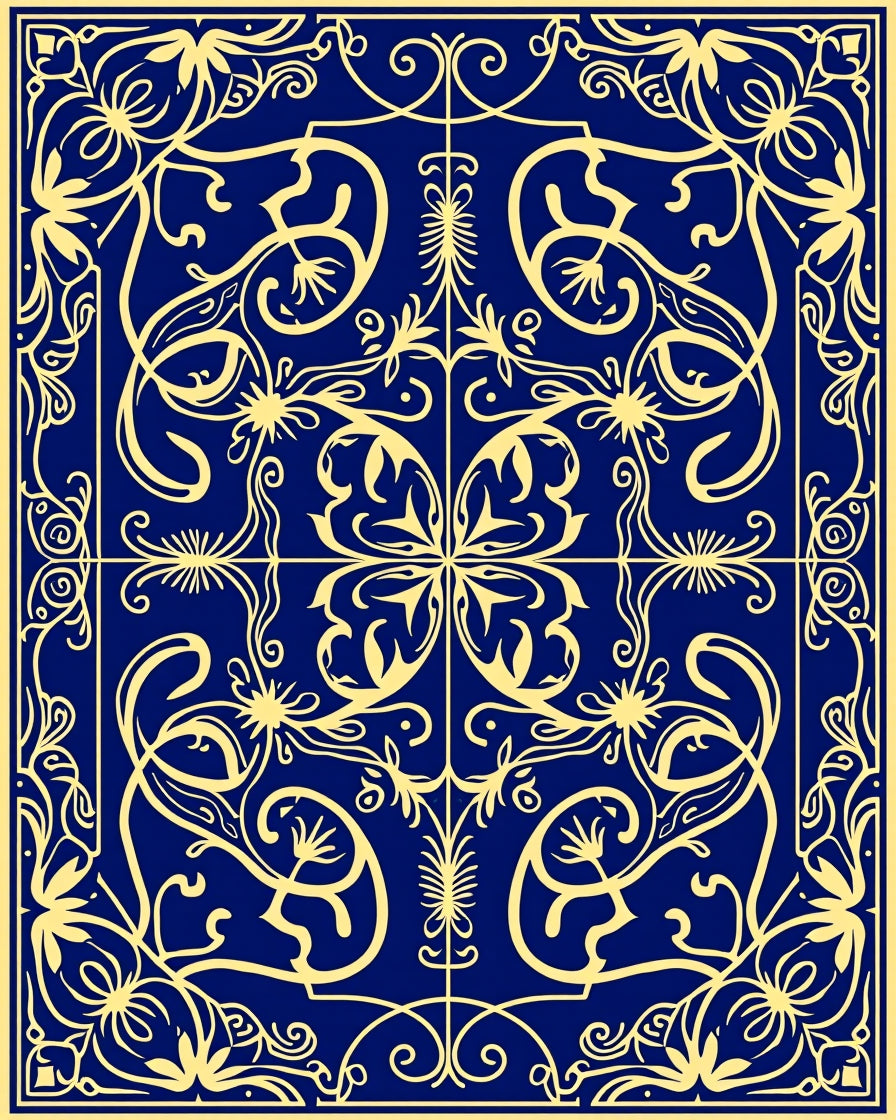 Art Nouveau Inspired Swirling Petal Mosaic with Stylized Blossoms (Blue) - ODIKA