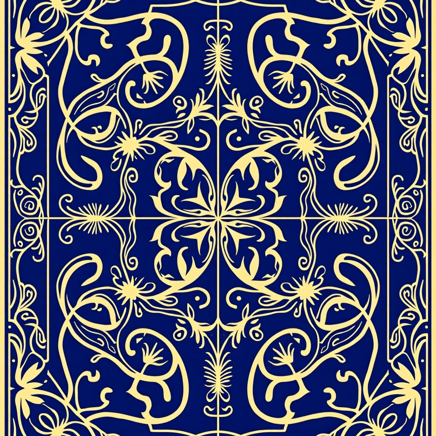 Art Nouveau Inspired Swirling Petal Mosaic with Stylized Blossoms (Blue) - ODIKA