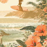 Hibiscus and Surfboard Inspired Area with Surfing Lady Artwork(Beige)