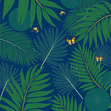 Tropical Leaf Canopy with Subtle Animal Silhouettes Design (Blue)