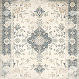 Distressed Oriental Inspired Area with Vintage Beige and Grey Motifs(Beige)