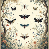 Mystical Moth Midnight with Botanical Fantasy Design(Ivory)