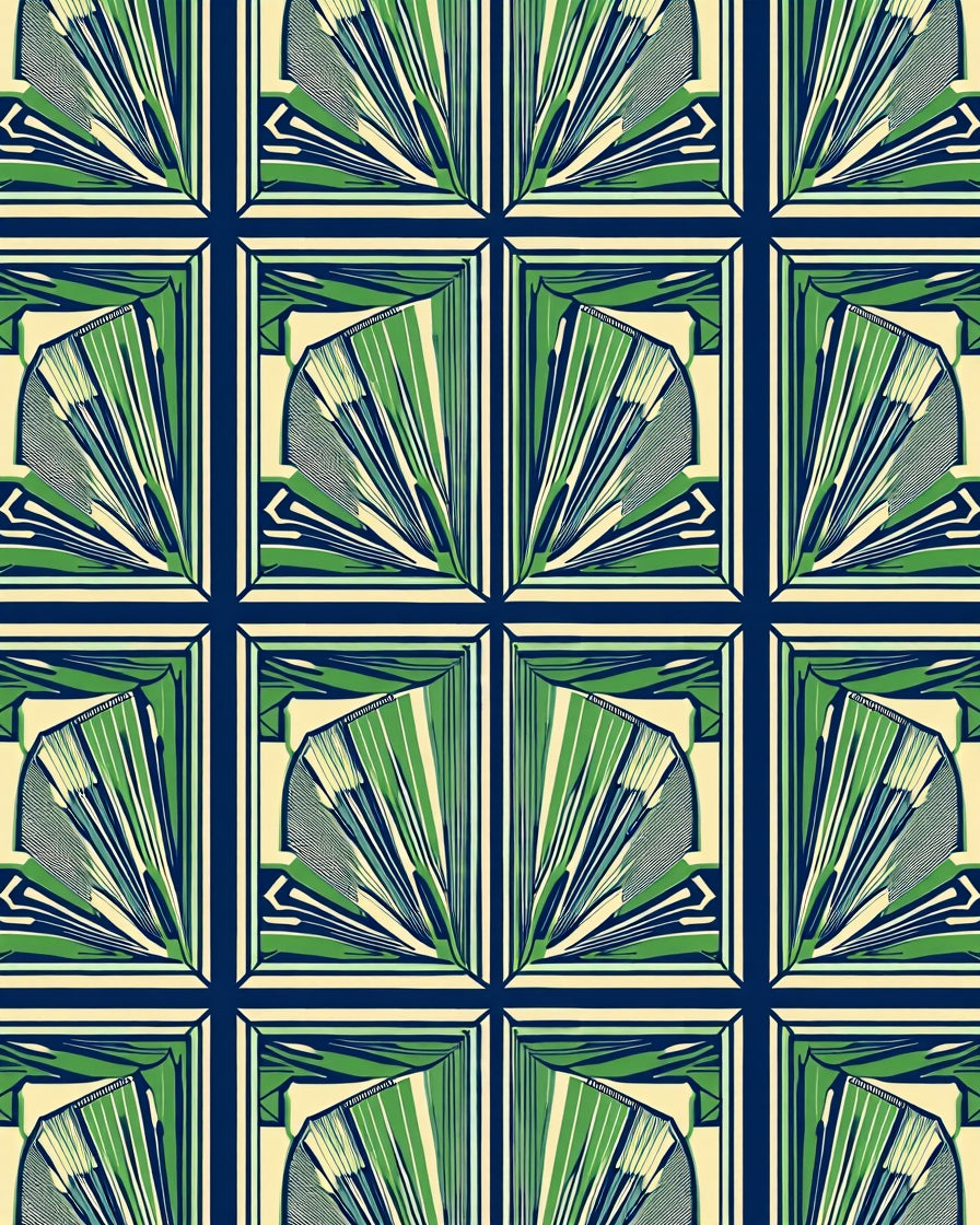 Art Inspired Fan with Radiating Interlocking Segments (Green) - ODIKA