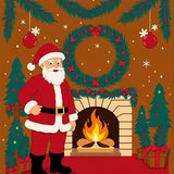 Santa by Hearth Festive Gathering Tapestry with Pine Motif(Brown)