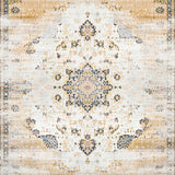Area Featuring Vintage Medallion Design in Beige Tones(Beige)