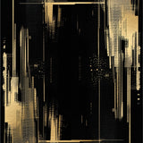 Elegant Black Rug with Gold Brushstroke Pattern and Metallic Highlights(Black)