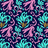 Ornate Palmette Motif With Flourish Swirl Detailing(Blue)