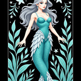 Celestial Mermaid Lagoon with Whimsical Sea Flora(Black)