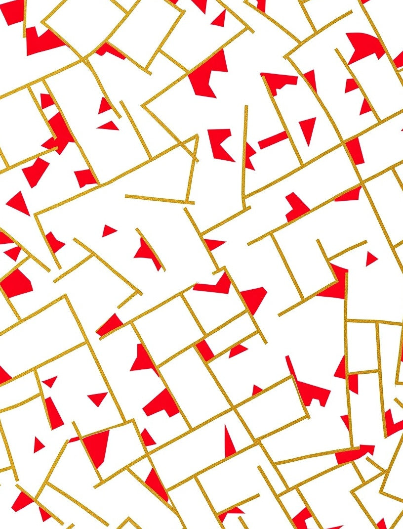 Contemporary Mosaic with Fragmented Shapes and Metallic Highlights (White) - ODIKA