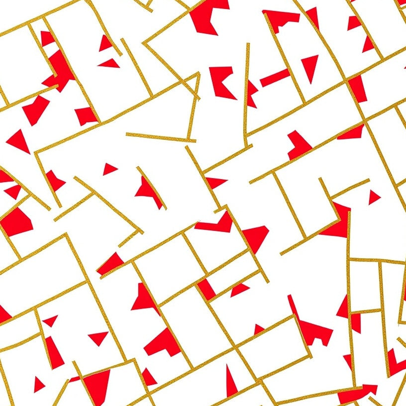 Contemporary Mosaic with Fragmented Shapes and Metallic Highlights (White) - ODIKA