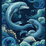 Illusion Nautical with Fluid Octopus Tentacles and Dolphin School(Blue)